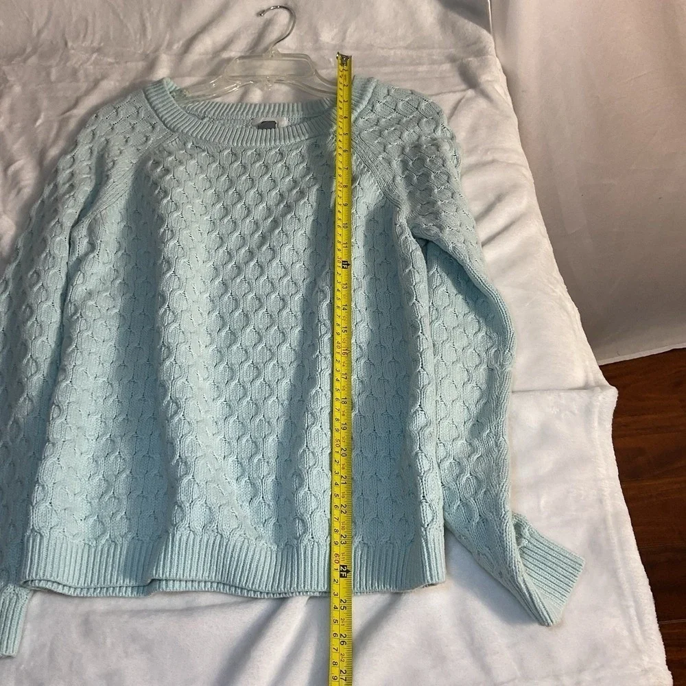 Womens's Large Sea Foam Cable Knit Crew Neck Sweater Old Navy Preppy Coastal